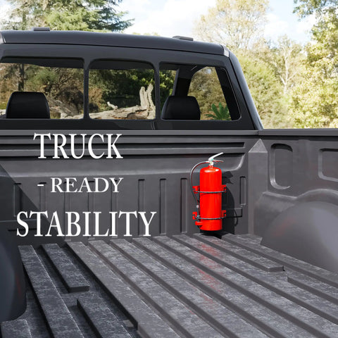 All Purpose Fire Extinguisher Mount Bracket With Easy Install Kit Holds Up To 10 Lbs installed in truck bed