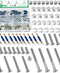 All In One 121 Piece Furniture Hardware Kit With M6 Bolts in multiple sizes, cam locks, barrel nuts, dowels, and hex key for repairs.