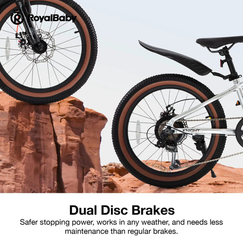 Close-up of rear wheel and disc brakes on Kids Mountain Bike 20 Inch Aluminum Frame With 7 Speed Gears, Suspension Fork, Lightweight