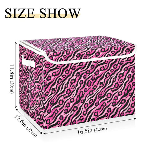 Top Drawer Foldable Storage Bin With Flip Top Lid And Comfort Grip Handles For Bedroom Home Organization Collapsible Closet Containers With Tough Oxford Fabric And Zero Fuss Velcro Seal, pink pattern, dimensions 16.5x12.6x11.8 inches.