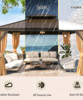 Sturdy 12 By 14 Ft Gazebo With Double Galvanized Steel Roof Aluminum Frame Curtains And Netting Included Outdoor Patio Pergola under various weather conditions.