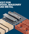 65-Piece Drilling And Driving Mixed Set showcase with wood, masonry, and metal materials illustrating versatility.