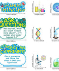 Science Bulletin Board Set With Colorful Lab Cutouts And Scientist Posters, featuring educational messages and science icons.