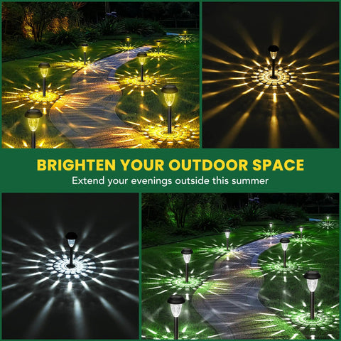 12 Pack Solar Lights Outdoor Waterproof IP65 Cool White Pathway Landscape Lighting for Garden Patio Yard Walkways at night
