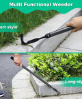 29 Inch Long Manual Crack Weeder For Sidewalk Crevices And Paver Edges in use, showing short and long handle styles