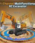 11-Channel RC Excavator in Three Piece Remote Control Construction Set With 1:64 Excavator, Dump Truck, And Forklift, Lights And Sounds