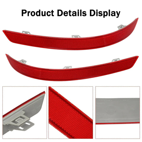 Two Piece Rear Bumper Reflector Set For Mercedes-Benz X166 GL GL350 GL450 GL500 GL550 GL63 AMG 2013-2016 And GLS450 2017-2019 Replacement A1668200474 A1668200374, product details display showing red ABS plastic reflectors in multiple views