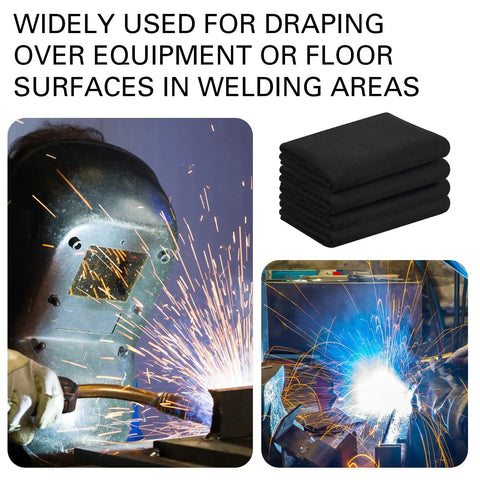 Images of welding processes with a stack of 4 Pack 36 By 36 Inch Welding Blanket Heavy Duty Flame Retardant Carbon Felt Pad and sparks.