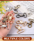 Six 25mm swivel snap hooks, metal lobster-claw clasps in assorted colors (silver, gold, bronze).