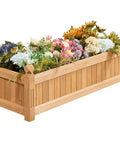 Wooden Raised Garden Bed Planter Box For Yard And Greenhouse Outdoor Use, Rectangular Planter With Flowers, Light Brown