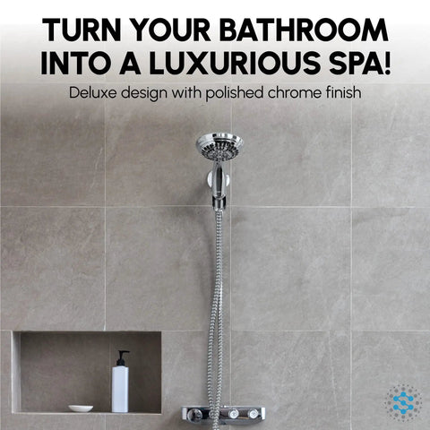 Six Spray Settings Hand Held Shower Head With Four Point Five Inch Head And Extra Long Stainless Steel Hose in chrome finish
