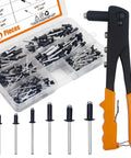 225 Piece Black Aluminum Blind Rivets Assortment Kit With Workhorse Hand Riveter And Rivet Gun Tool Includes 6 Sizes Pop Rivets
