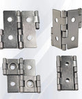 Double Acting Hinges 12 Pack showcasing silver heavy-duty iron hinges with mounting holes for cabinet use.