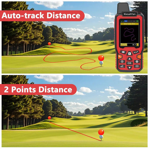 Built Tough Handheld GPS Surveying Tool With GPS GLONASS For Pro Grade, Real World Field Use, Perfect For Ranches, Gardens, Farmland And Parking Lots, Lightning Fast Positioning, Area Accuracy To 0.003 Acres, No Waypoint Saving measuring auto-track and 2-point distance on a golf course