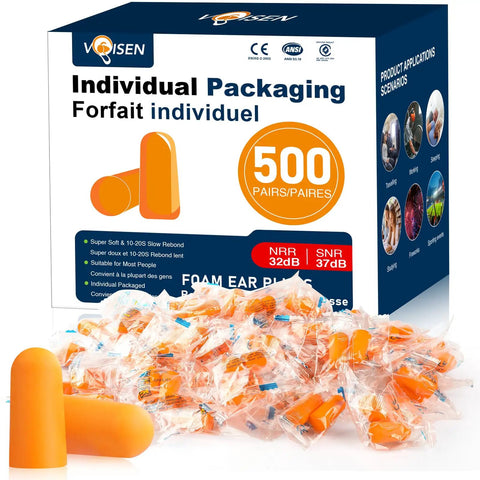Soft Foam Ear Plugs For Sleeping And Travel 500 Pairs 32dB NRR 37dB SNR Noise Cancelling For Snoring Studying Loud Events Concerts