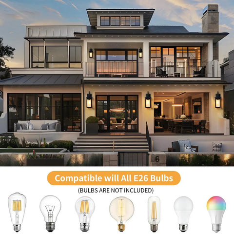 Large Outdoor Wall Lights Two Pack Matte Black With Clear Glass modern fixtures illuminating a stylish porch entrance.