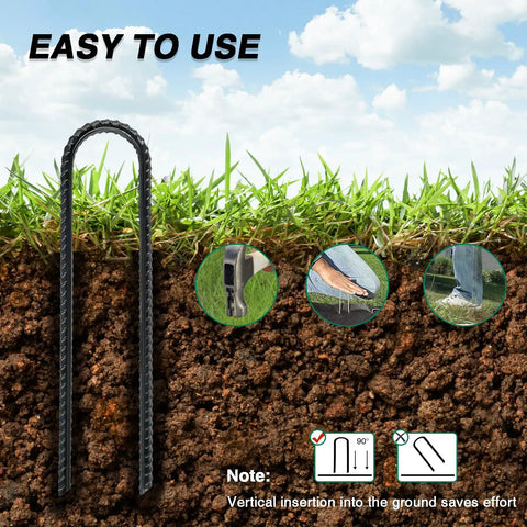 8 Inch Rebar Garden Stakes Tough As Nails Ten Pack U Hook Metal Stakes Rust Proof Electrostatic Finish For Tent Landscaping Outdoor Decor