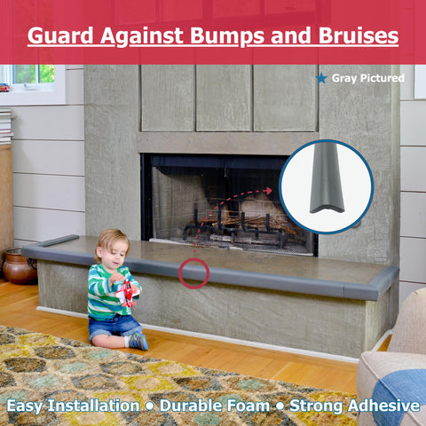 Kid Safe Large Hearth Pad Kit For Baby Proofing Your Fireplace With Adhesive Backed Bumpers 12.5 Feet Of Padding Includes 3 Straight Pieces And 2 Corner Pieces Made In The USA Brown