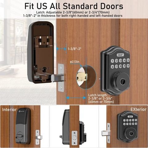 One Touch Fingerprint Keyless Entry Door Lock With Keypad Code And Back Up Key Smart Deadbolt installation on wood door