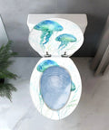 Cosmic Pattern Resin Elongated Toilet Seat for Bathroom with jellyfish design, top view, suitable for most toilets.