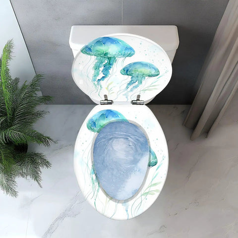 Cosmic Pattern Resin Elongated Toilet Seat for Bathroom with jellyfish design, top view, suitable for most toilets.
