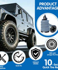 60 Piece Tubeless Tire Repair Kit With Screw In Rubber Nails In Two Sizes For Quick Roadside Emergency Flat Tire Patch On Cars Motorcycles Trucks SUVs And Bikes shown next to a vehicle