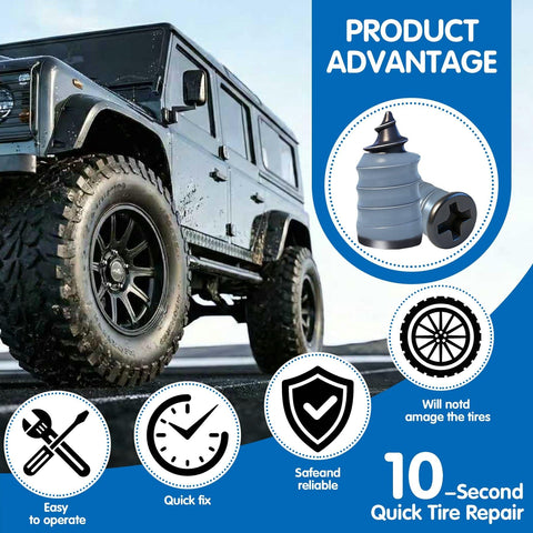 60 Piece Tubeless Tire Repair Kit With Screw In Rubber Nails In Two Sizes For Quick Roadside Emergency Flat Tire Patch On Cars Motorcycles Trucks SUVs And Bikes shown next to a vehicle