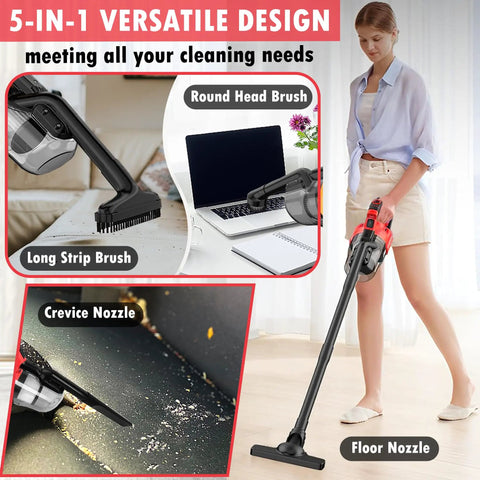 Rugged Cordless Vacuum Cleaner With Five In One Setup And Hella Mighty 500 Watt Brushless Motor Pulling Savage 100AW Suction for versatile cleaning tools.