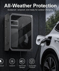 Heavy Duty Outdoor EV Charger Enclosure Built Tough Cold Rolled Steel Electrical Box Weather Resistant Wall Mount Shield showing rainproof design.