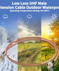 UHF PL-259 To UHF PL-259 Coax Cable 15ft 50 Ohm High Power for all-weather outdoor HAM radios and CB radios use