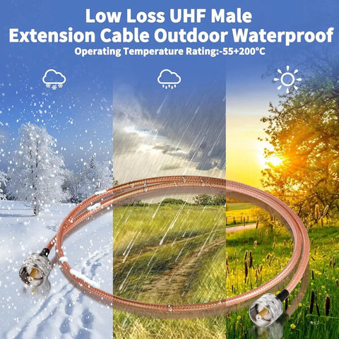 UHF PL-259 To UHF PL-259 Coax Cable 15ft 50 Ohm High Power for all-weather outdoor HAM radios and CB radios use