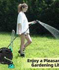 Heavy Duty Metal Garden Hose Reel Cart For Outside Use Handles 100 To 120 Feet Of Five Eighths Inch Hose With Adjustable Armrests And Two Wheels