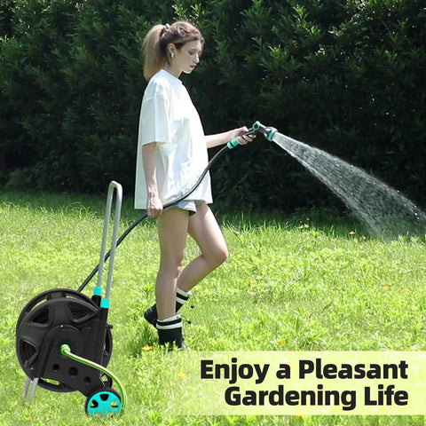 Heavy Duty Metal Garden Hose Reel Cart For Outside Use Handles 100 To 120 Feet Of Five Eighths Inch Hose With Adjustable Armrests And Two Wheels