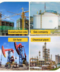 Construction site, gas company, oil field, and chemical plant showcasing industrial environments and machinery.