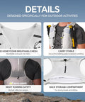Ultralight Running Hydration Vest With Two 500ml TPU Soft Flasks, Unisex Water Backpack showing 3D mesh and storage compartments