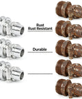 Awesome 5 Set Garden Hose Repair Kit With Heavy Duty Aluminum Fittings And Rust Proof Clamps For Quick Fix Of Leaky Water Hoses, Sprinklers And Outdoor Faucets To Keep Your Lawn Looking Gnarly All Season Long. five hose repair fittings shown in silver and rusted finish