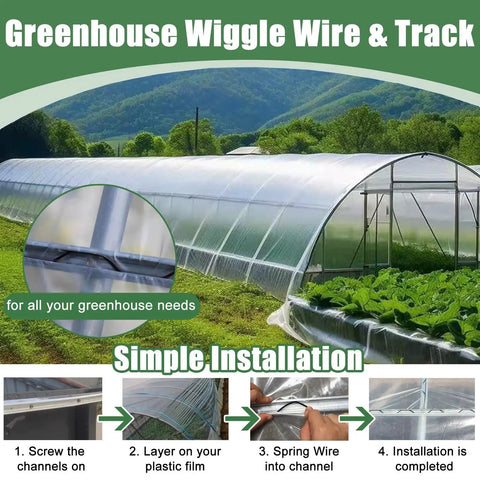Beefed Up Heavy Duty Greenhouse Wiggle Wire And Lock Channel Kit With Rustproof Aluminum Track And PVC Coated Spring Wire For Door Window Roof Insulation And Cover Attachments