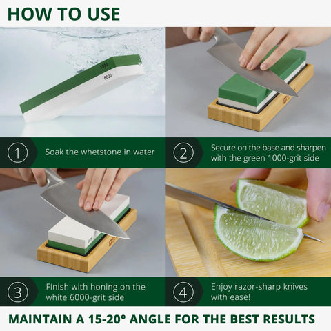 Dual Grit Whetstone Knife Sharpening Stone 1000 And 6000 For Kitchen And Chef Knives Kit instructions