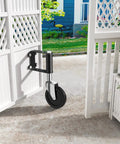 Spring Loaded Gate Caster Wheels For Wooden And Metal Gates Heavy Duty Outdoor Farm Gate Roller attached to white gate