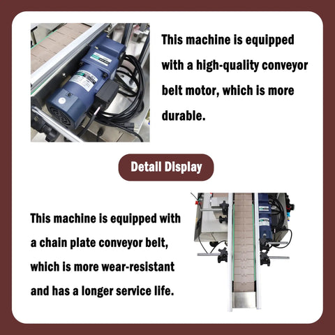 Straight Up Desktop Auto Labeler with durable conveyor belt motor for smooth application of 15 to 60 bottles per minute.