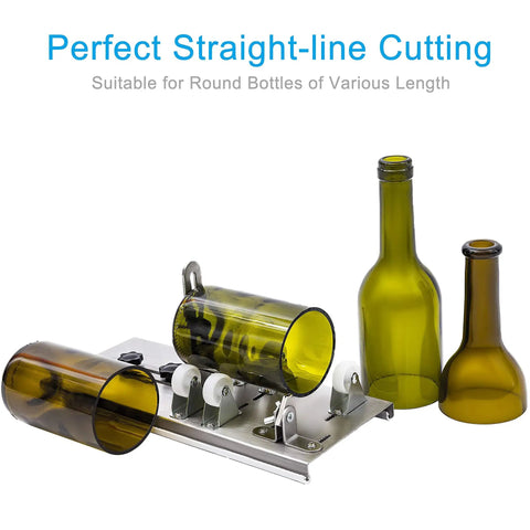 Glass Bottle Cutter Upgraded Tool Kit For Cutting Wine Beer Liquor Champagne Bottles Pro Diy Machine With 5 Support Wheels And Diamond Carbide Blades For Round Bottles Stainless Steel Bottom Plate cutting glass bottles