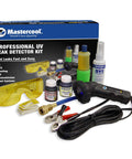 Mastercool 53351 UV Leak Detection Kit front view with yellow safety goggles, UV light, dye bottles and hoses