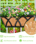 Two Pack 16 Inch Metal Railing Planters With Coco Liners Adjustable Window Box Flower Planters for rails, showing flowers in planter