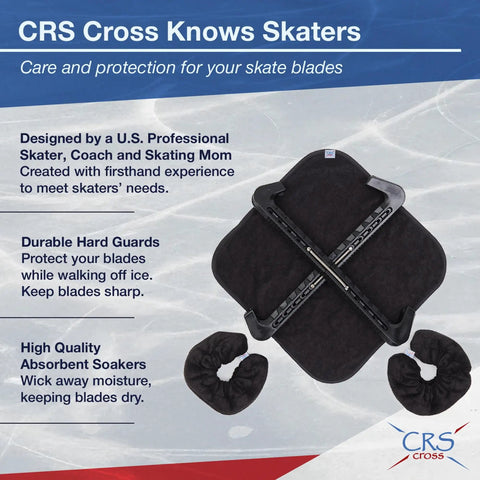 Hella Durable Ice Skate Guards And Blade Soakers With Heavy Weave Cotton Towel Set For Medium Blades Rust Resistant Steel Protector Sweet Ride Flat Black Coating displayed with towel and guards.