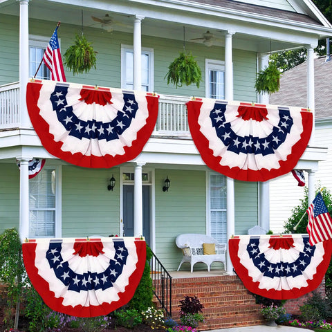 Four Pack 3x6 Ft Extra Large American Flags For Outdoors With Brass Grommets Fourth Of July Decor on porch railing