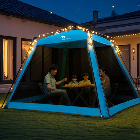 Instant Pop Up Screen House Gazebo 8.2 By 8.2 By 75 Inches Portable Canopy with mosquito netting in backyard setup