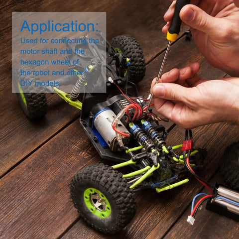 Person working on RC car with Rotatable Universal Shaft U Joint Coupler for Motors, 3D Printers and CNC Machines, DIY connector