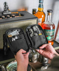 Person holding open EDC Pocket Organizer Pouch With DIY Patches Area Nylon Utility Pocket revealing multitools and gear.