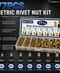 Pro Grade Rivet Nut Tool Set For DIY Metalwork, Manual Rivet Gun Head Kit With Interchangeable Mandrels 5 6 7 And Nuts 50 60 70, Metric Range M3 To M12, Heavy Duty, Easy To Use, Beef Up Your Sheet Metal Fabrication; organizer case with M3-M12 inserts