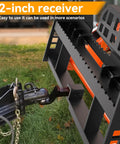Close-up of 2-inch receiver on 45 Inch Skid Steer Pallet Fork Frame With 48 Inch Fork Blades, 4000 Lb Capacity